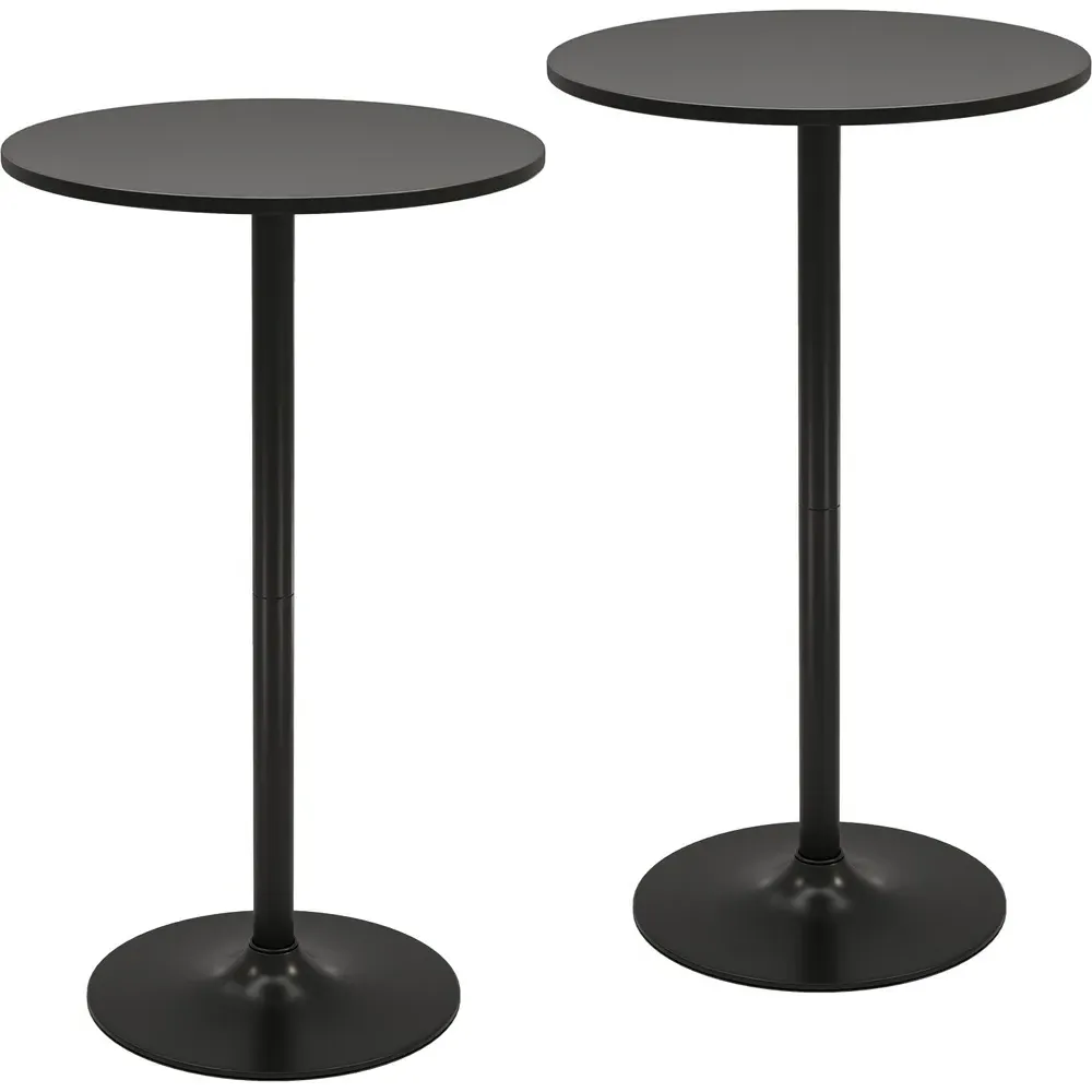 Round Bar Table with Metal Base Set of 2 - Black