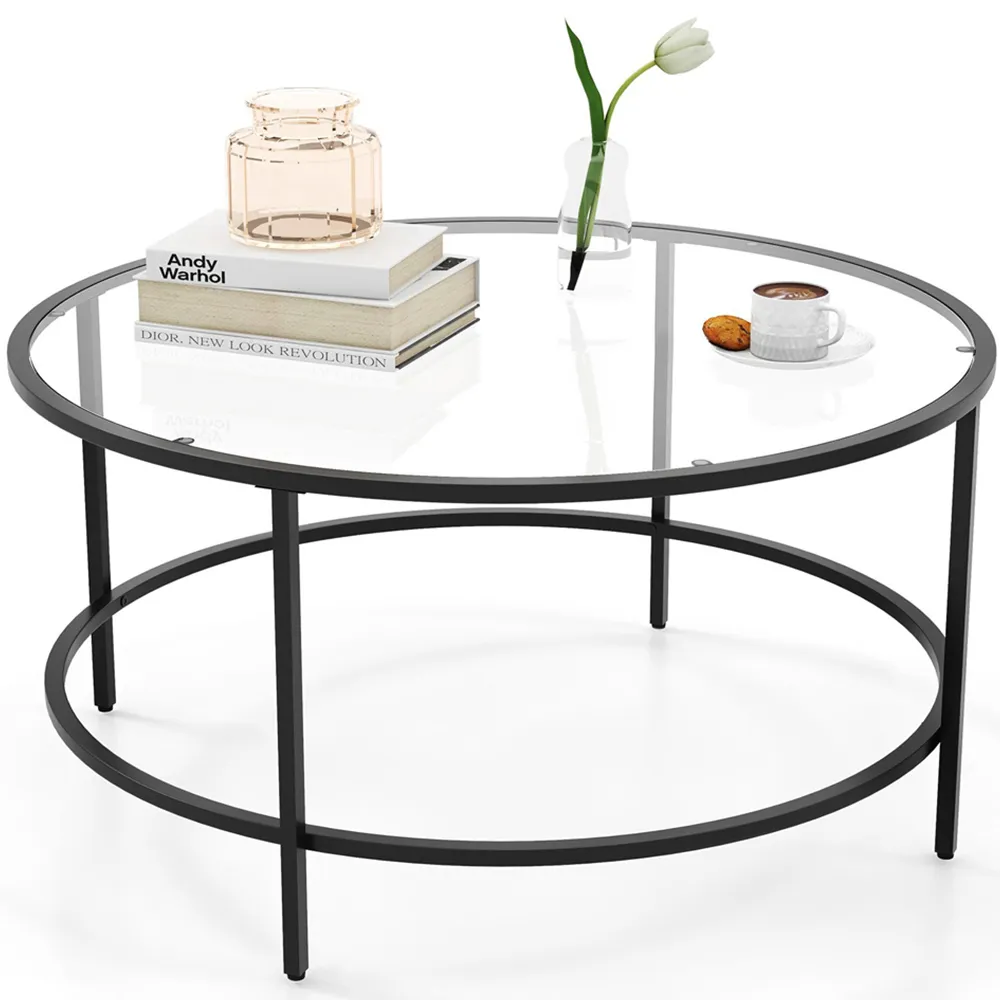 Round Coffee Table - Black, Tempered Glass