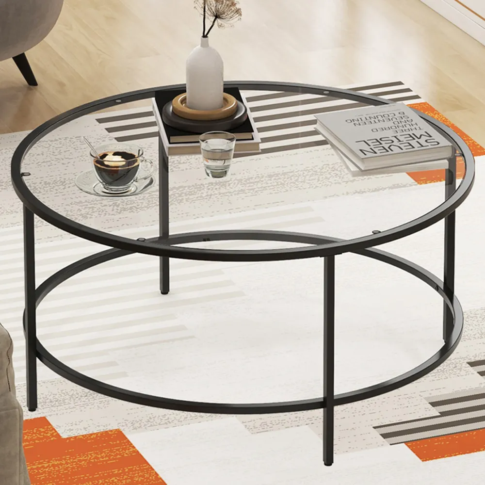 Round Coffee Table - Black, Tempered Glass