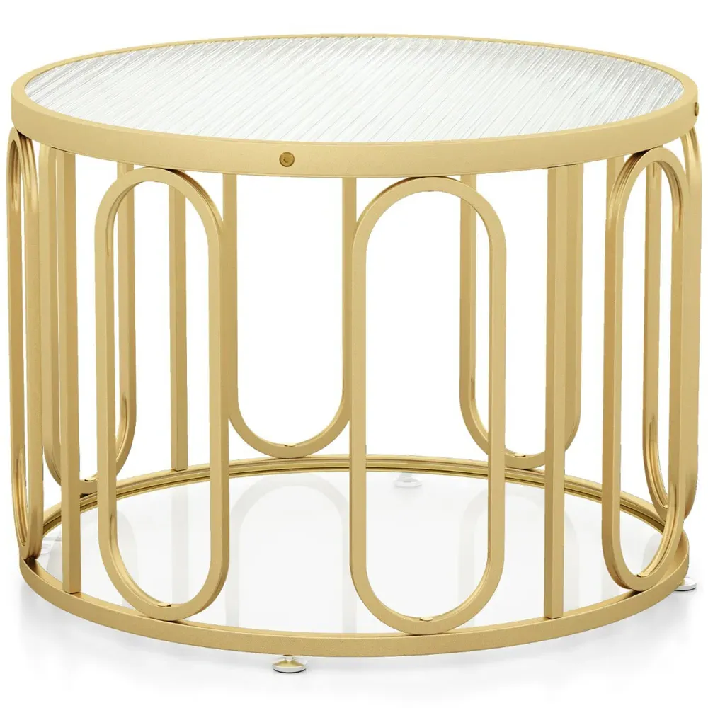 Round Coffee Table with Storage - Gold, Tempered Glass