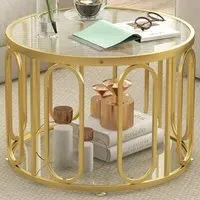 Round Coffee Table with Storage - Gold, Tempered Glass