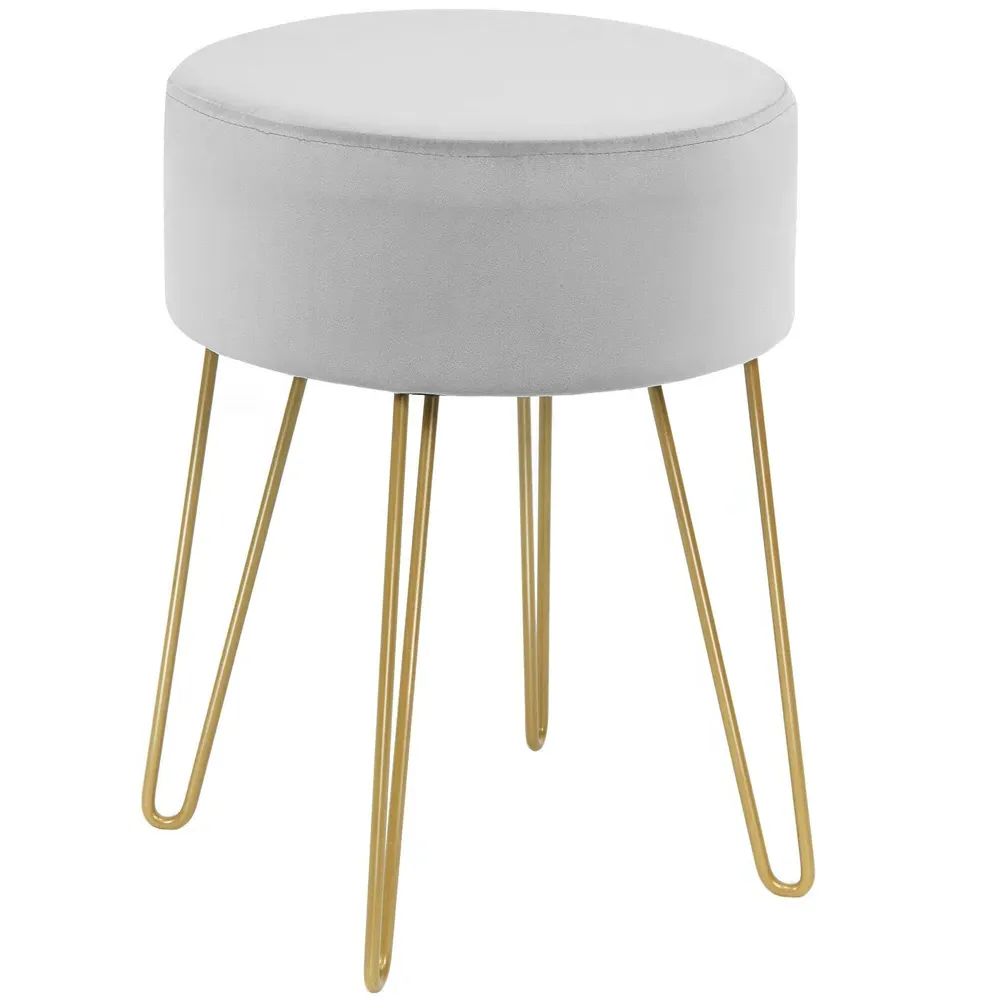 Round Footstool - Grey, Velvet