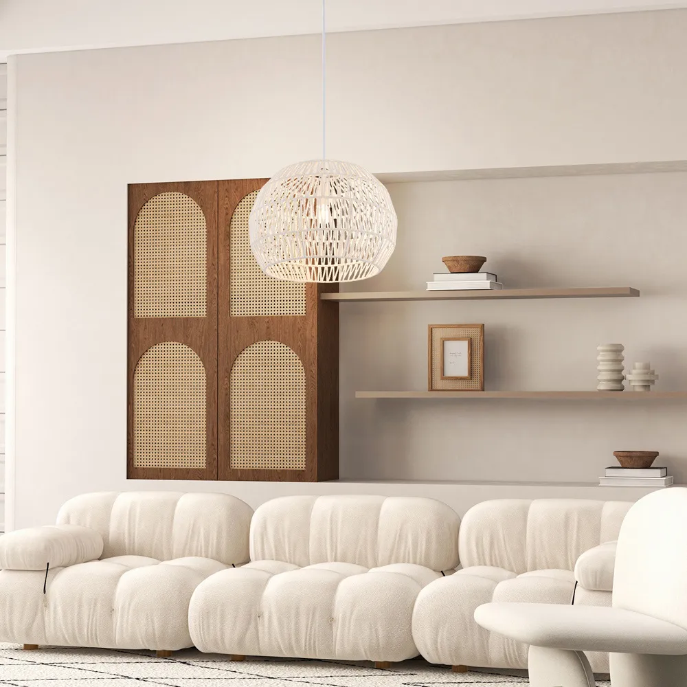 Round Paper Pendant Ceiling Light - Beige