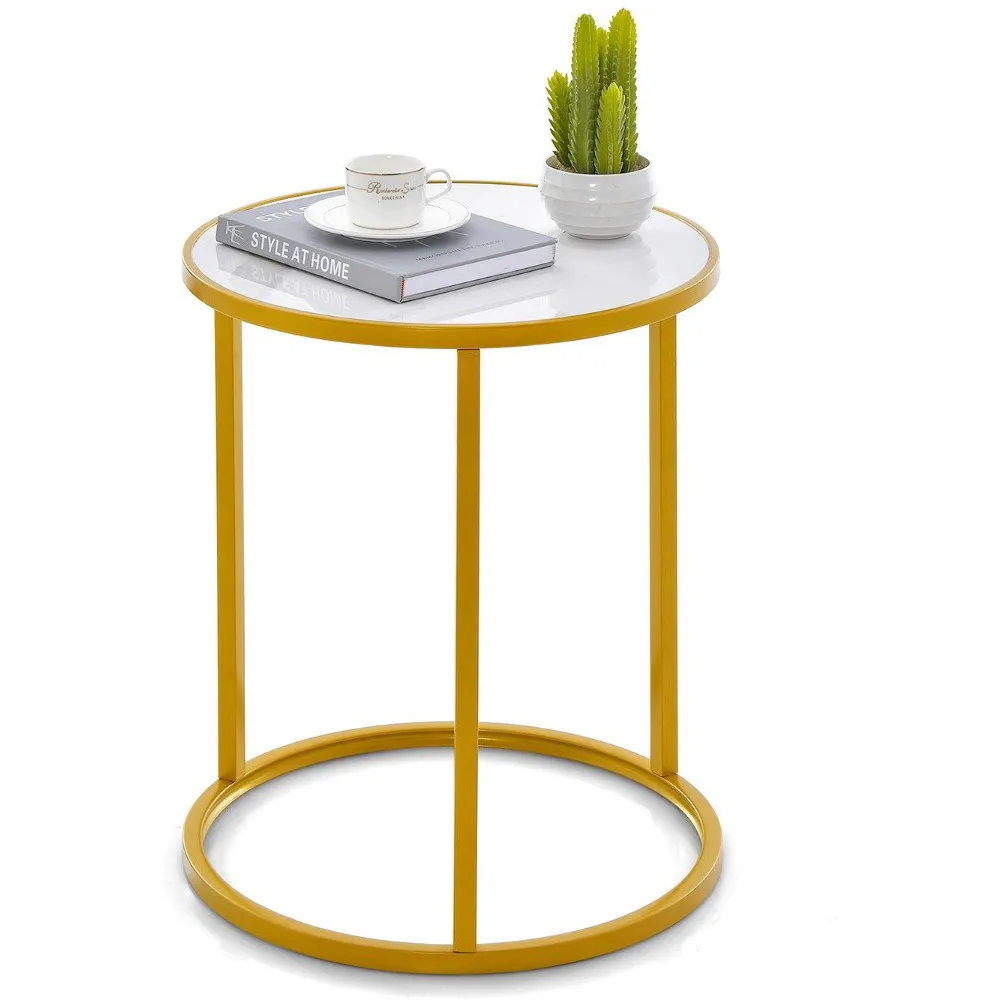 Round Side Table - Gold, Marble