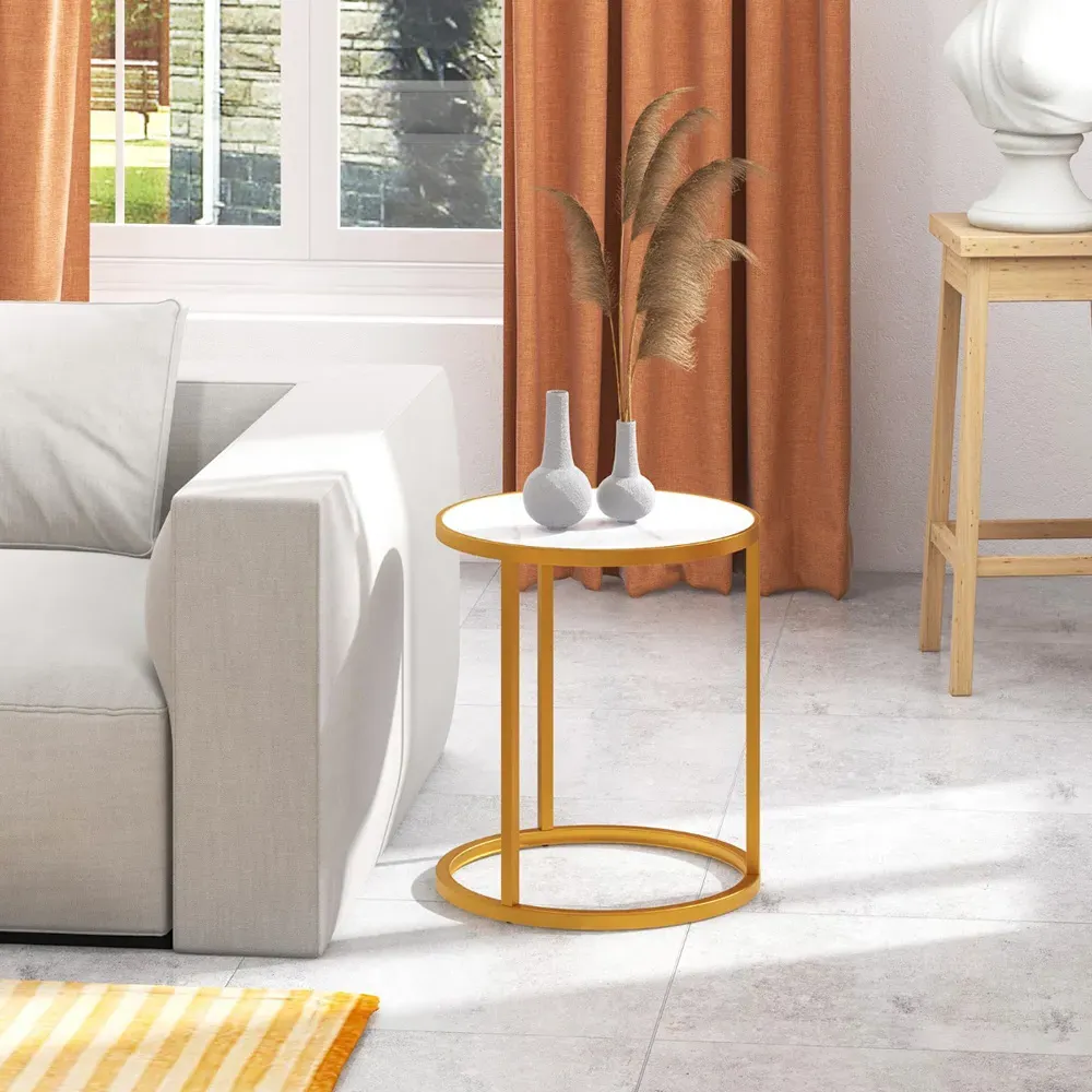 Round Side Table - Gold, Marble