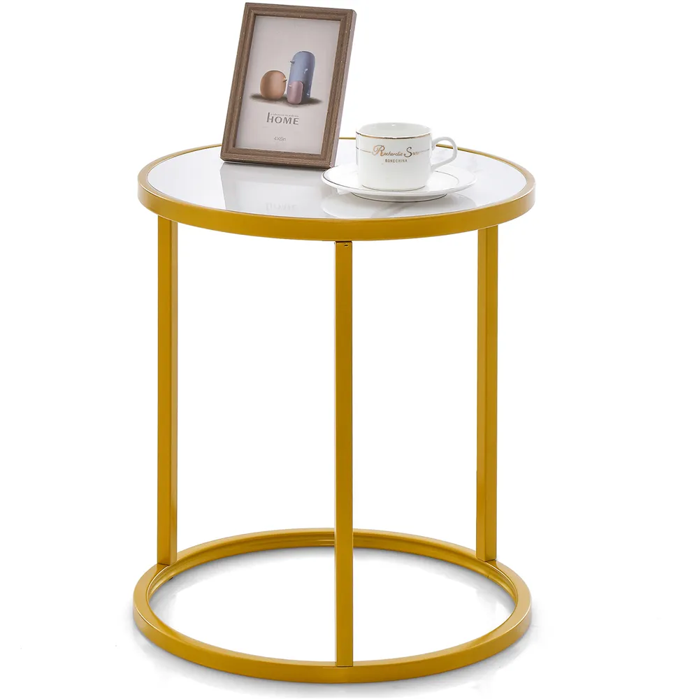 Round Side Table - Gold, Marble