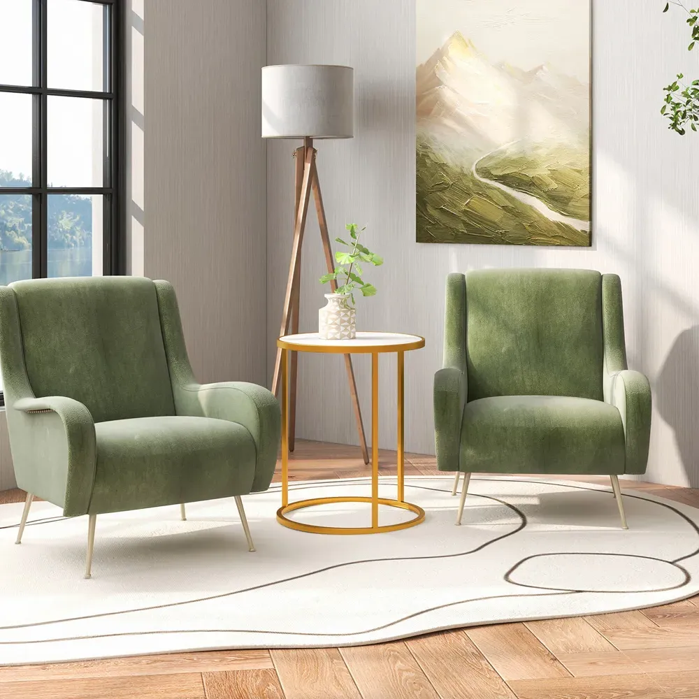 Round Side Table - Gold, Marble