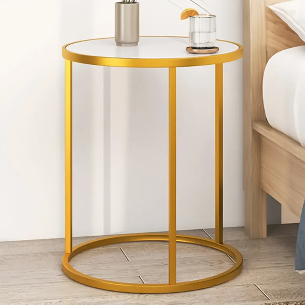 Round Side Table - Gold, Marble image