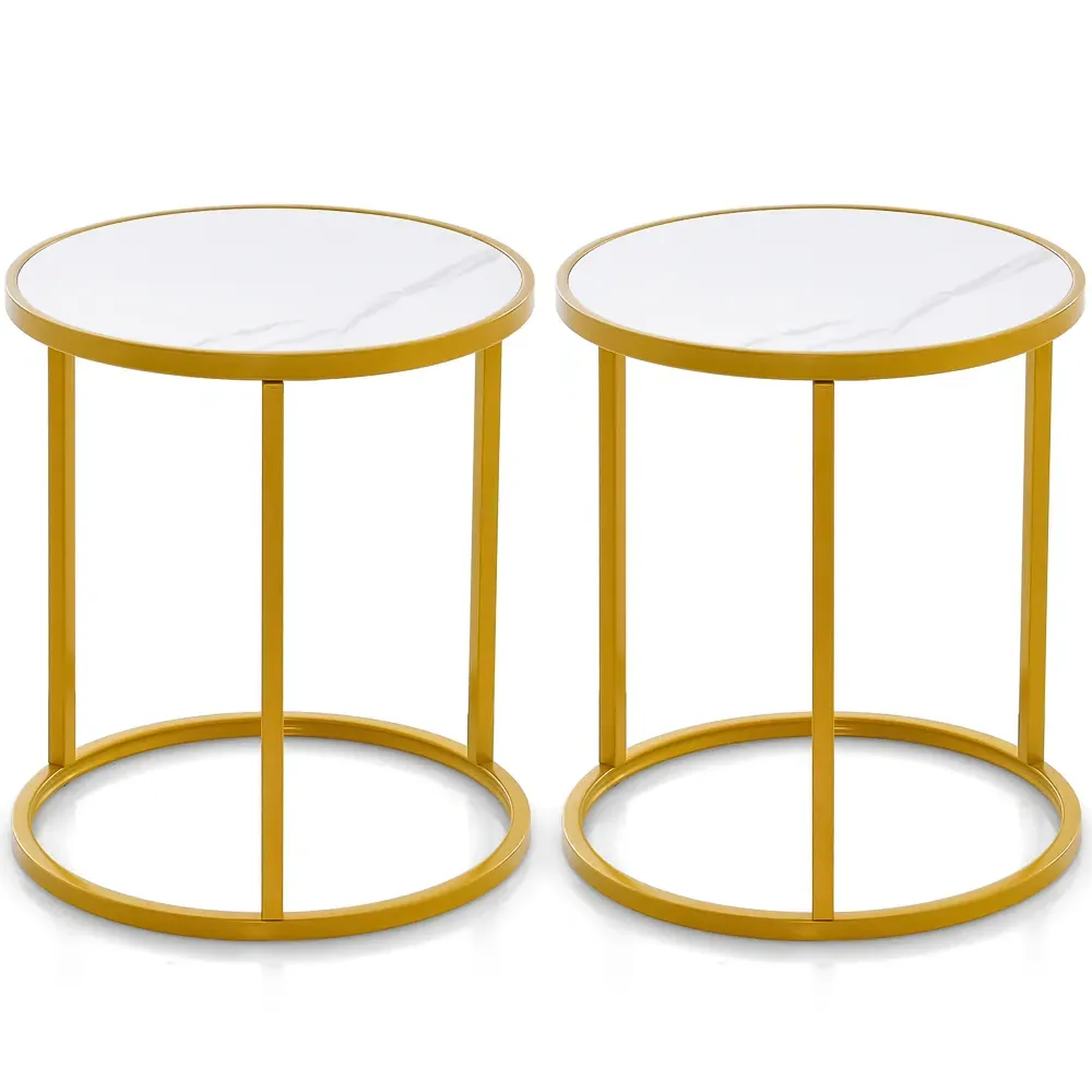 Round Side Table Set of 2 - Gold, Marble
