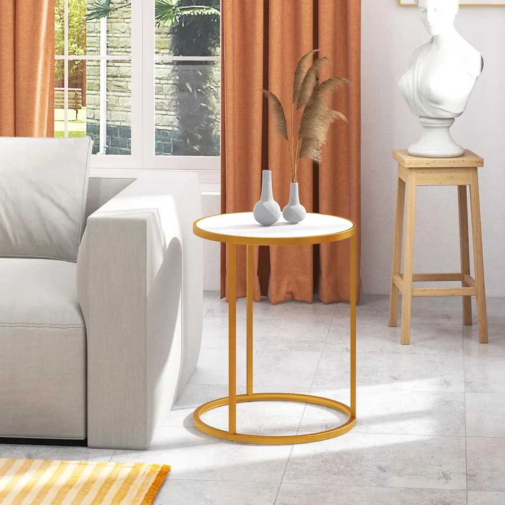 Round Side Table Set of 2 - Gold, Marble