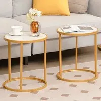 Round Side Table Set of 2 - Gold, Marble