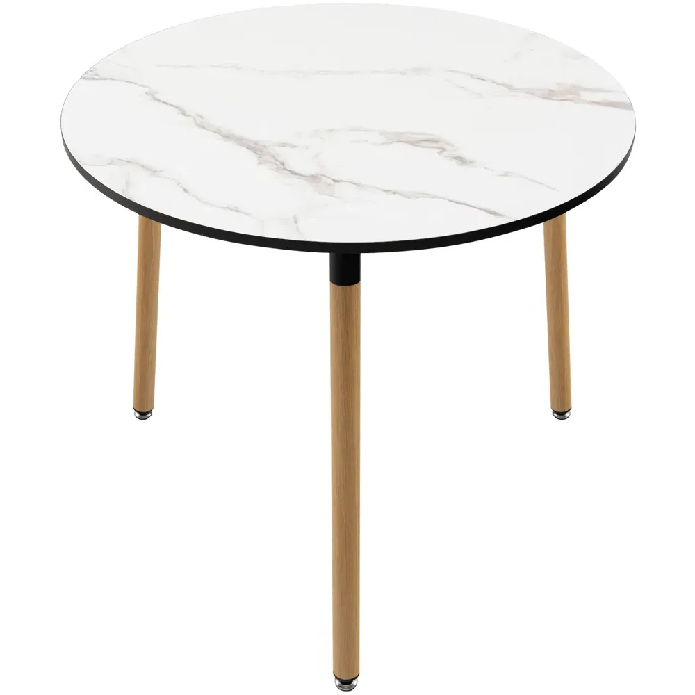 Round Side Table - White, Faux Marble