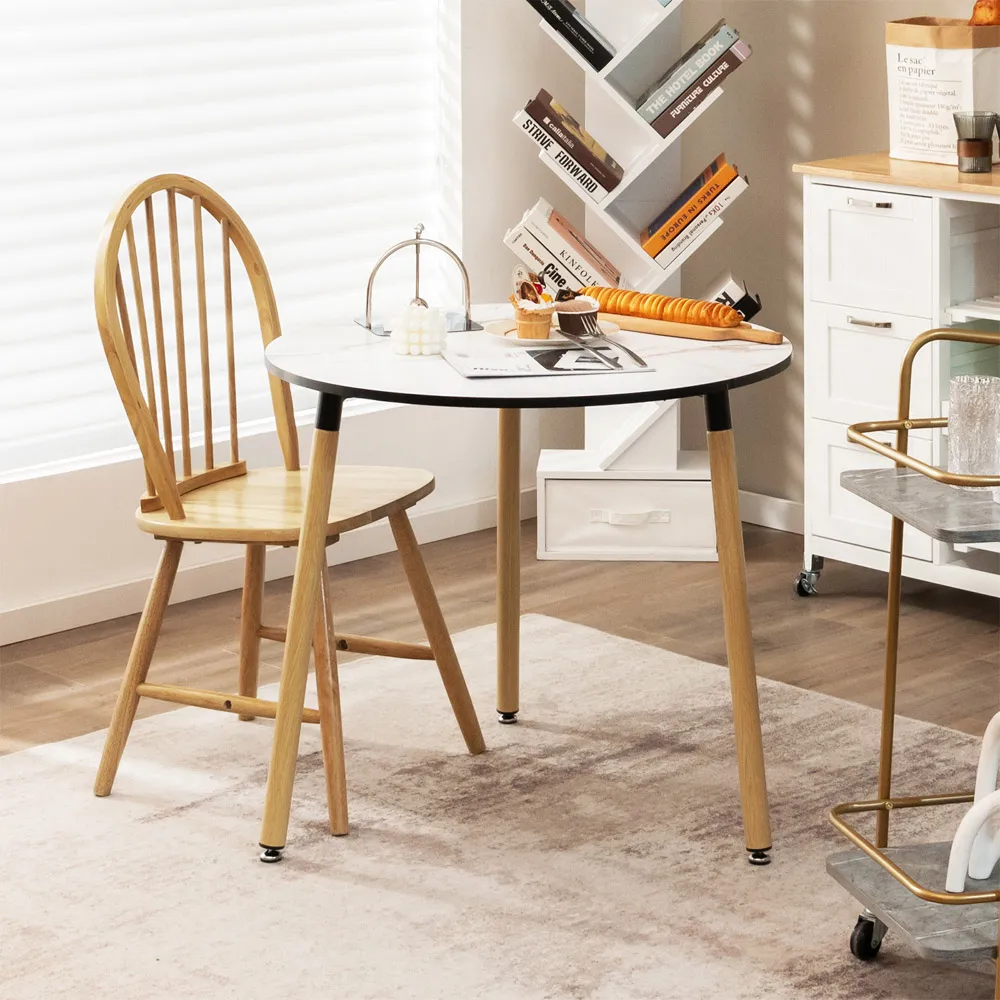 Round Side Table - White, Faux Marble