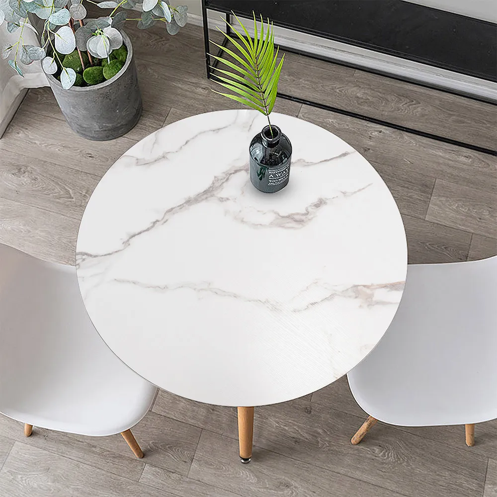 Round Side Table - White, Faux Marble