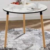 Round Side Table - White, Faux Marble