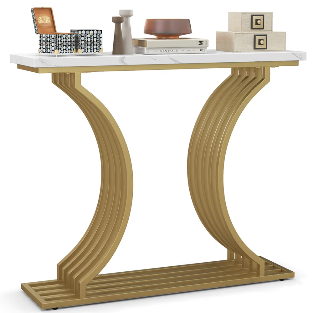 Round Side Table with Storage Shelf - White, Faux Marble