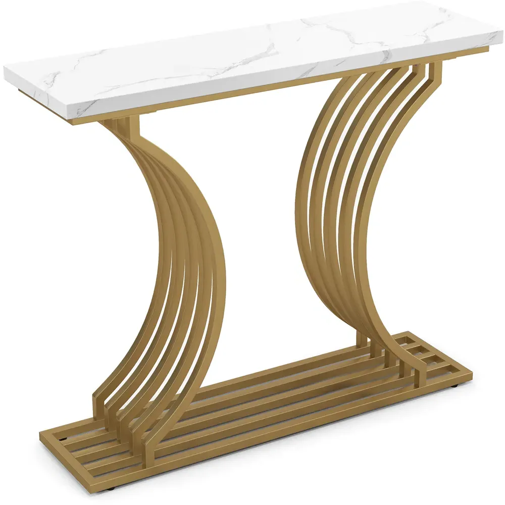 Round Side Table with Storage Shelf - White, Faux Marble