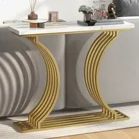 Round Side Table with Storage Shelf - White, Faux Marble