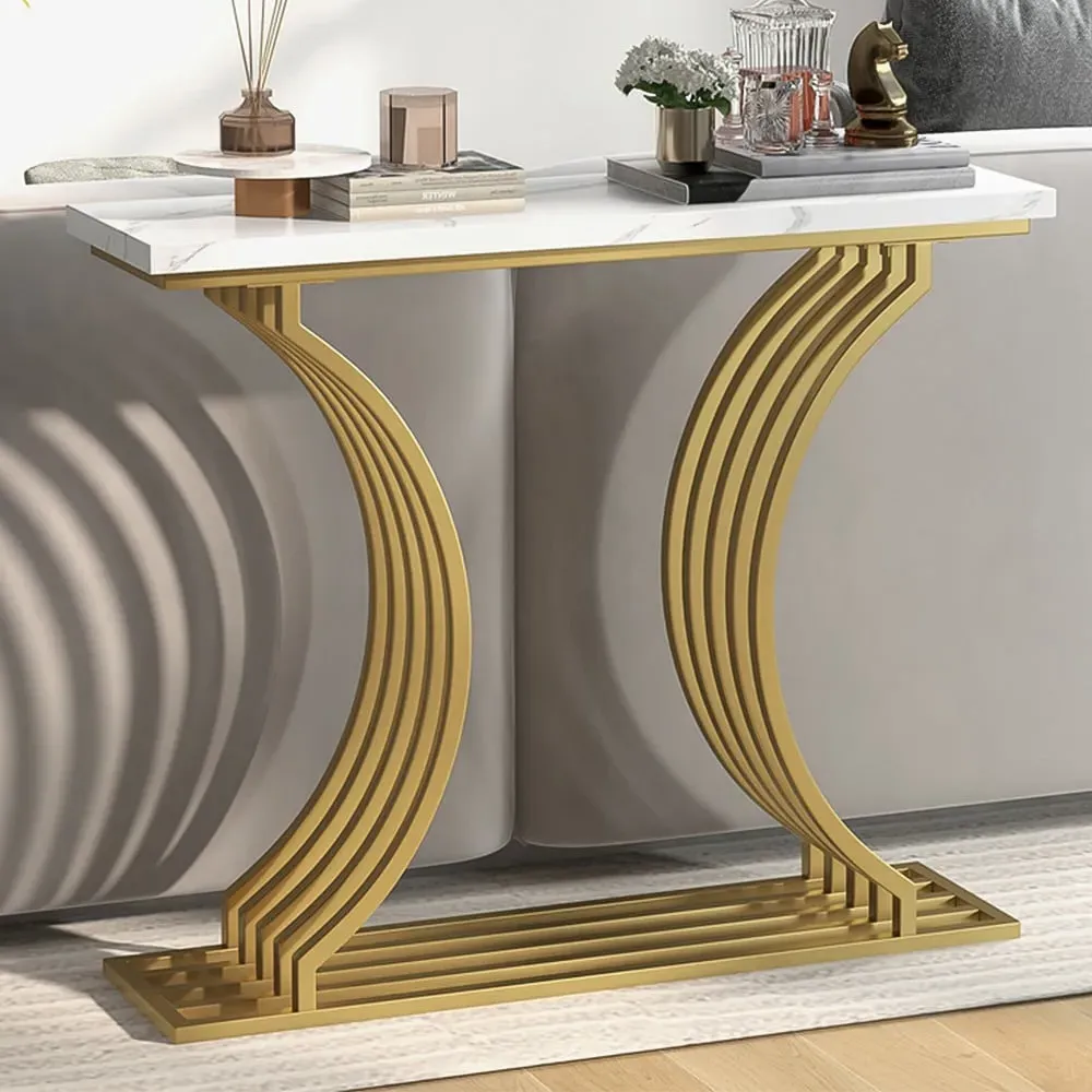 Round Side Table with Storage Shelf - White, Faux Marble