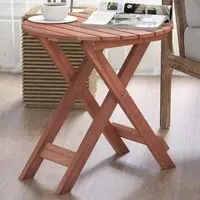 Round Slatted Top Folding Side Table - Cream, Acacia Wood