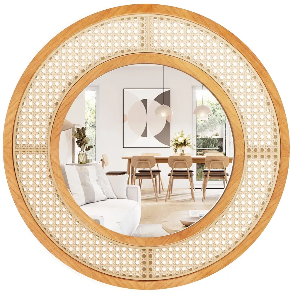 Round Wall Mirror 65cm - Cream, Rattan