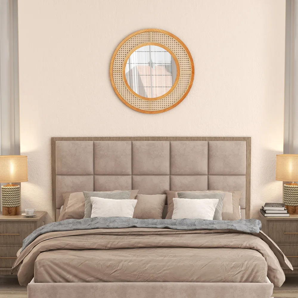 Round Wall Mirror 65cm - Cream, Rattan