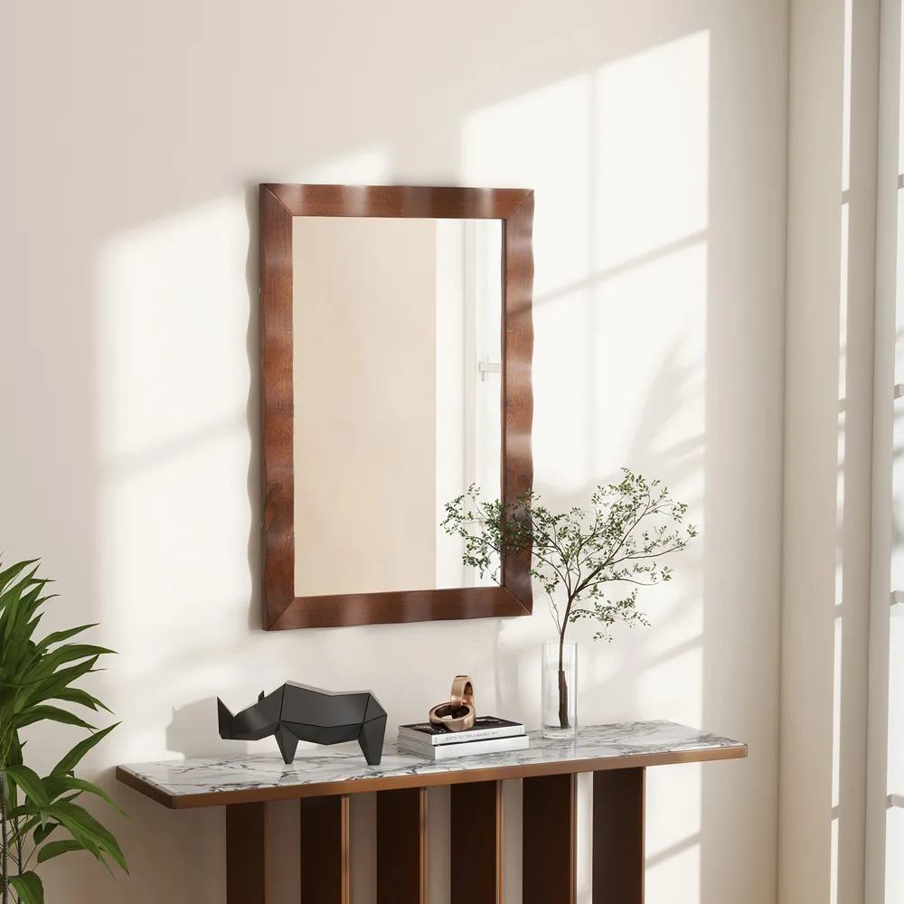 Rubberwood Wall Mirror - Brown