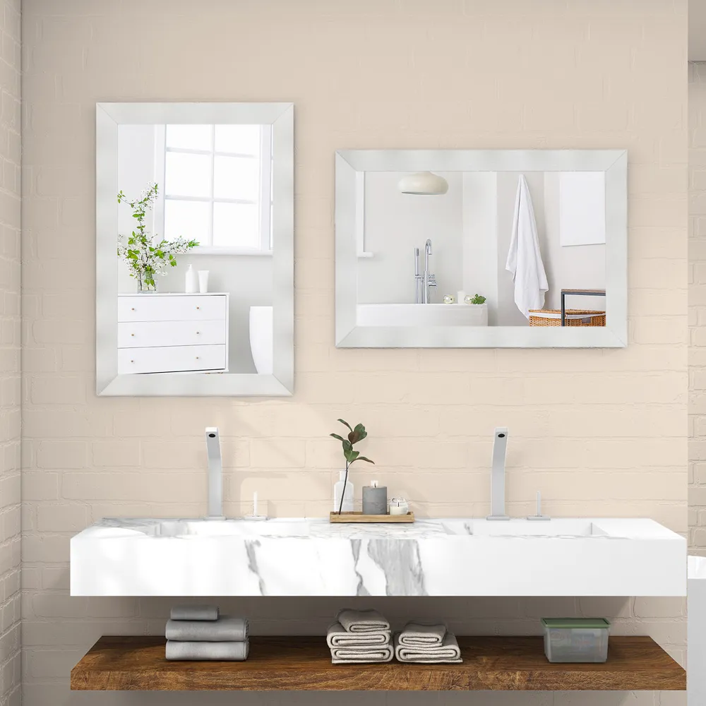 Rubberwood Wall Mirror - White