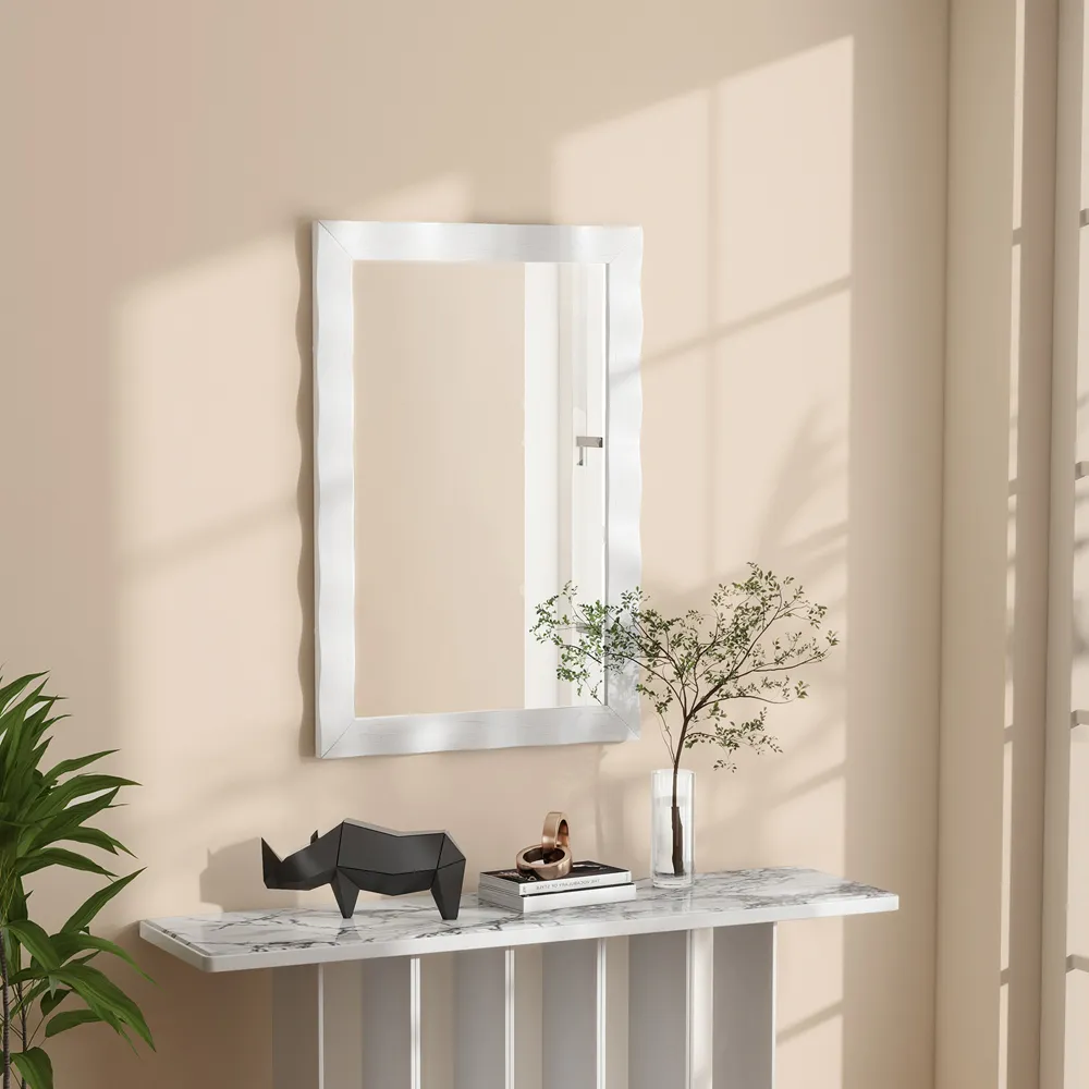 Rubberwood Wall Mirror - White