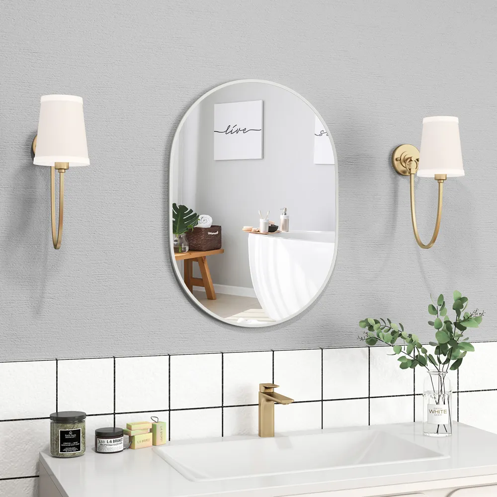 Runway Oval Bathroom Mirror with Shatter Proof Film - White