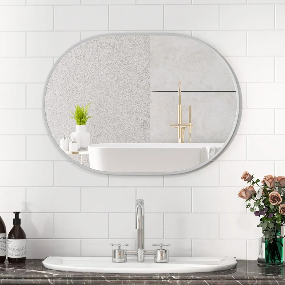 Runway Oval Bathroom Mirror with Shatter Proof Film - White