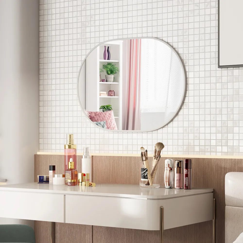 Runway Oval Bathroom Mirror with Shatter Proof Film - White
