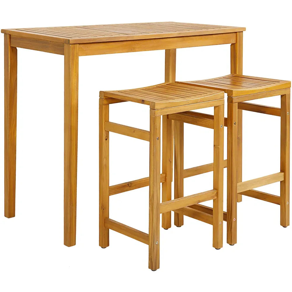 Saddle Seat Bar Stool Set of 2 - Cream, Acacia Wood