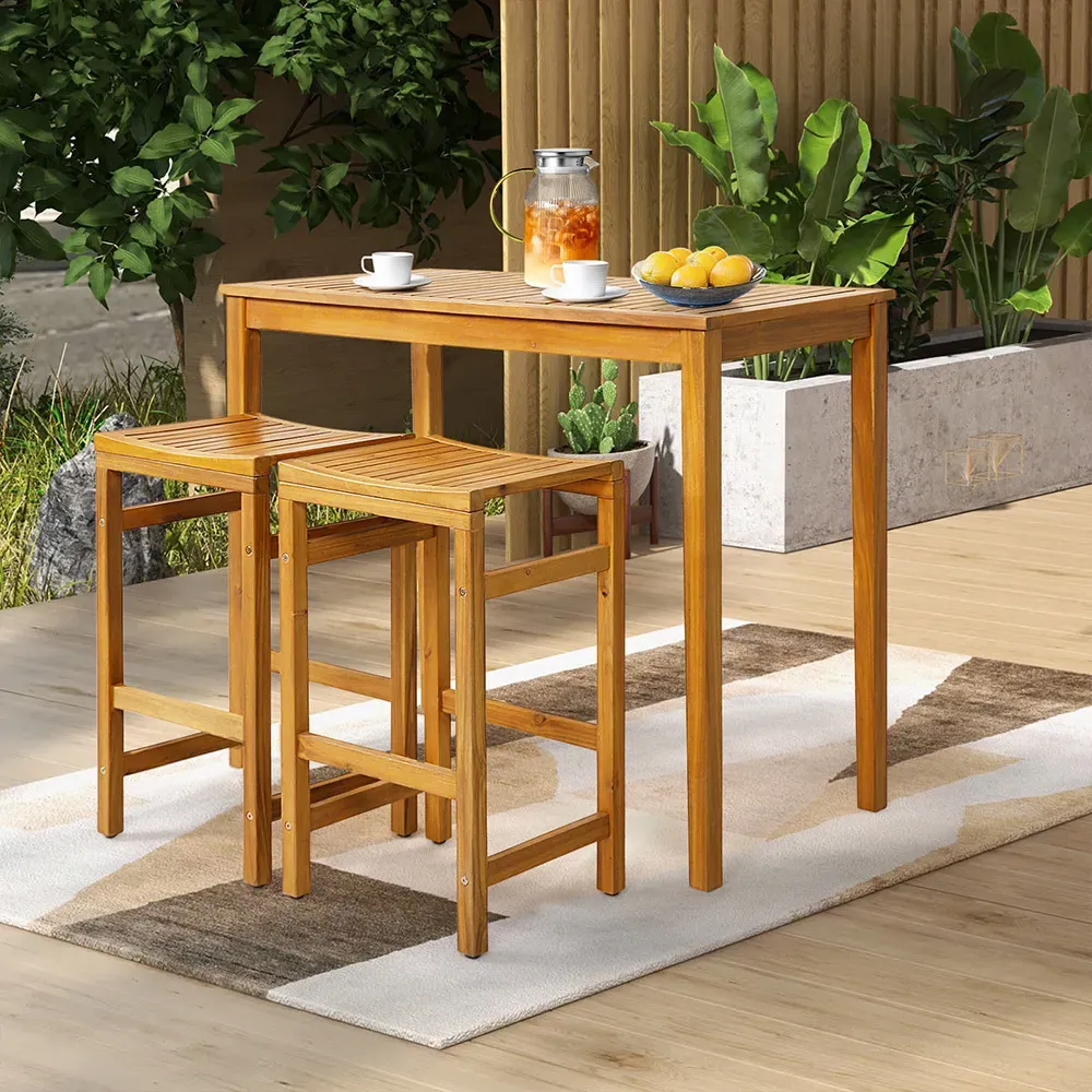 Saddle Seat Bar Stool Set of 2 - Cream, Acacia Wood