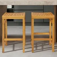 Saddle Seat Bar Stool Set of 2 - Cream, Acacia Wood