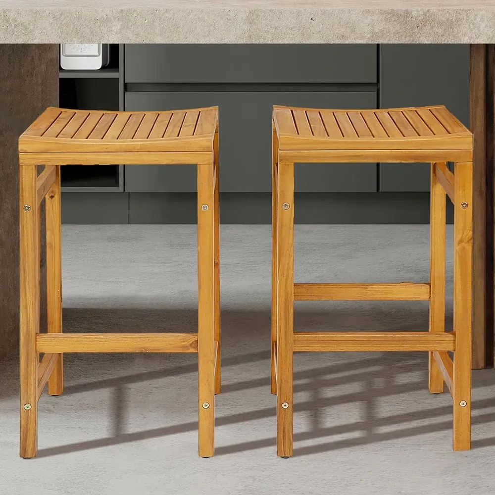 Saddle Seat Bar Stool Set of 2 - Cream, Acacia Wood image