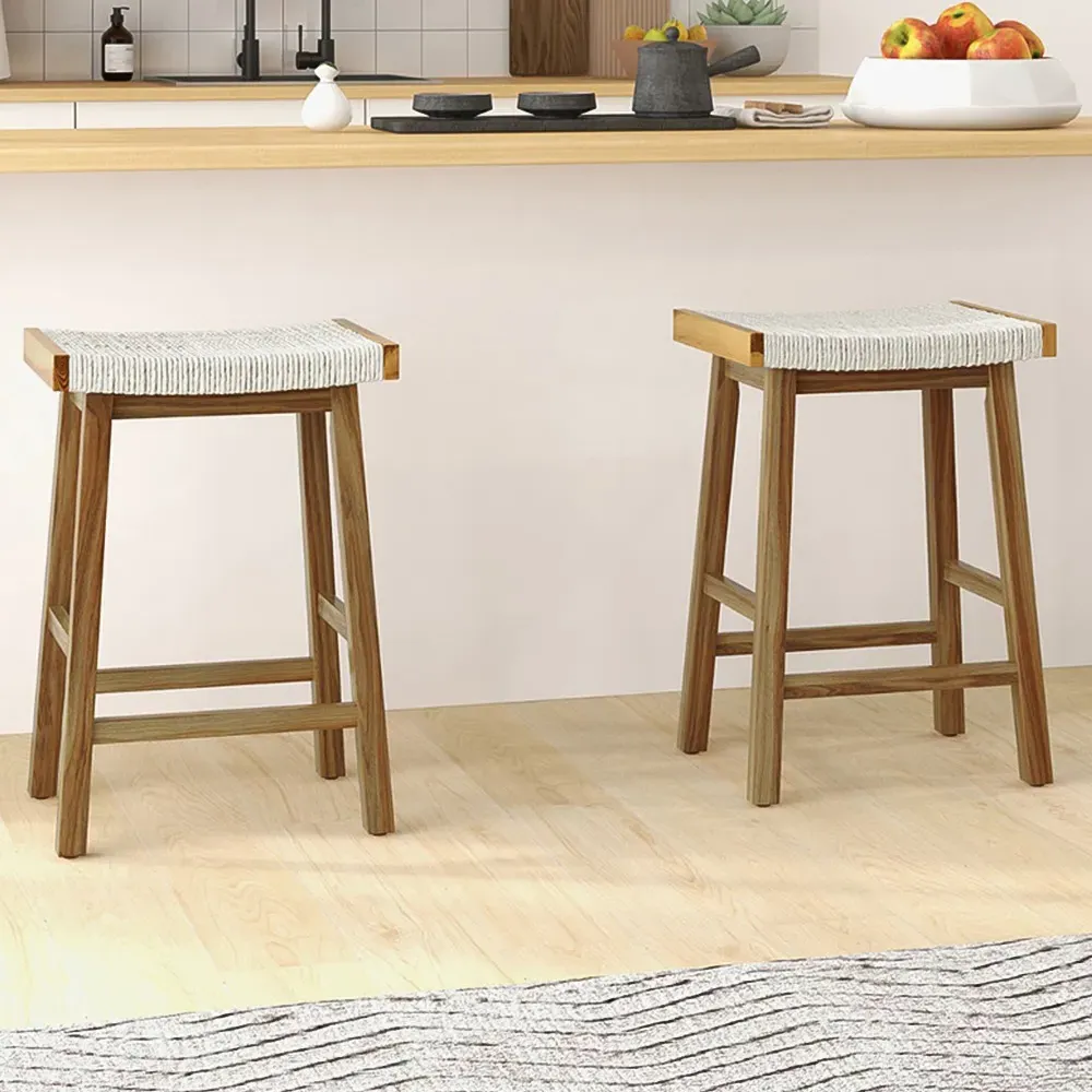 Seaweed Woven Saddle Bar Stool Set of 2 - Cream
