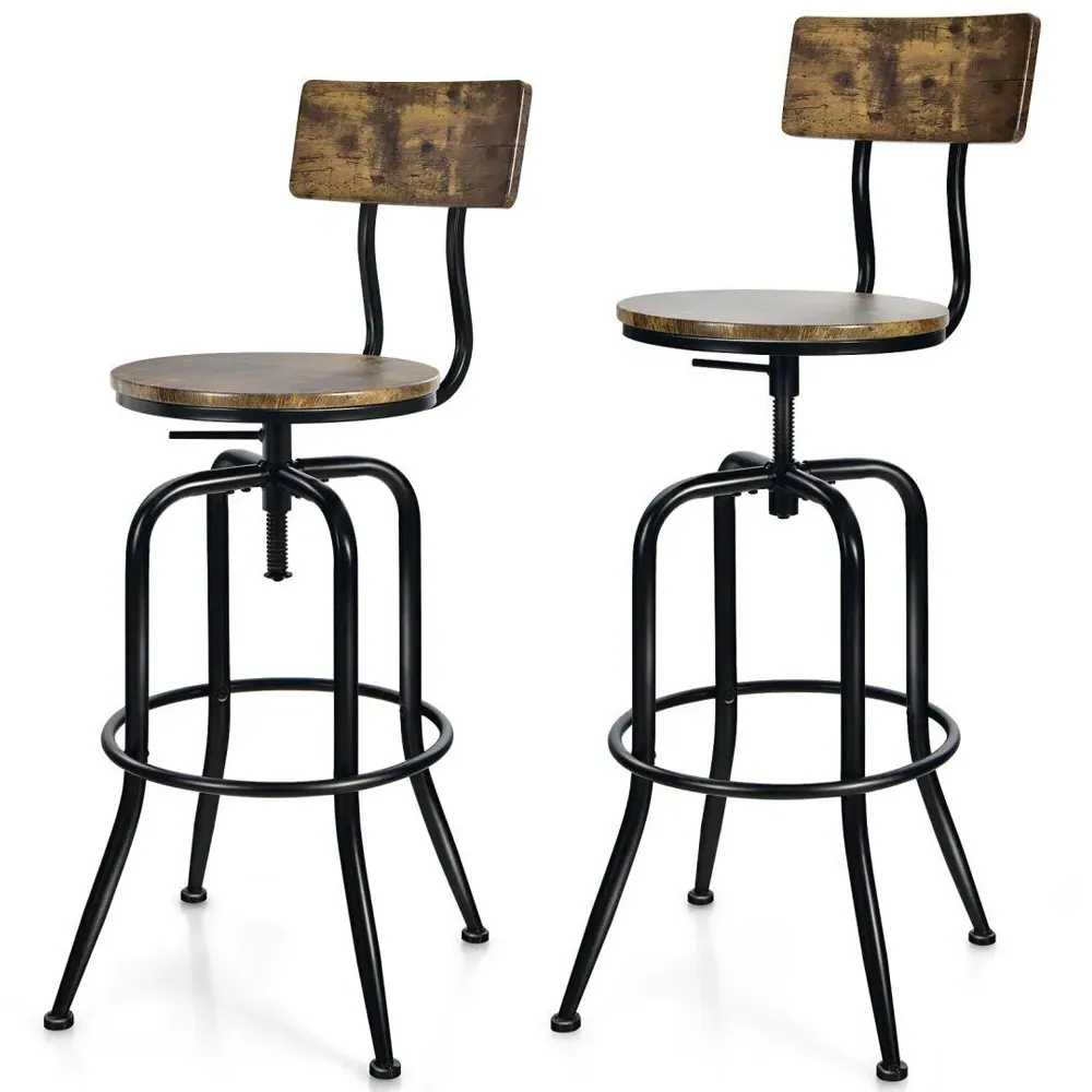 Set of 2 Adjustable Swivel Dining Chairs - Coffee, Metal
