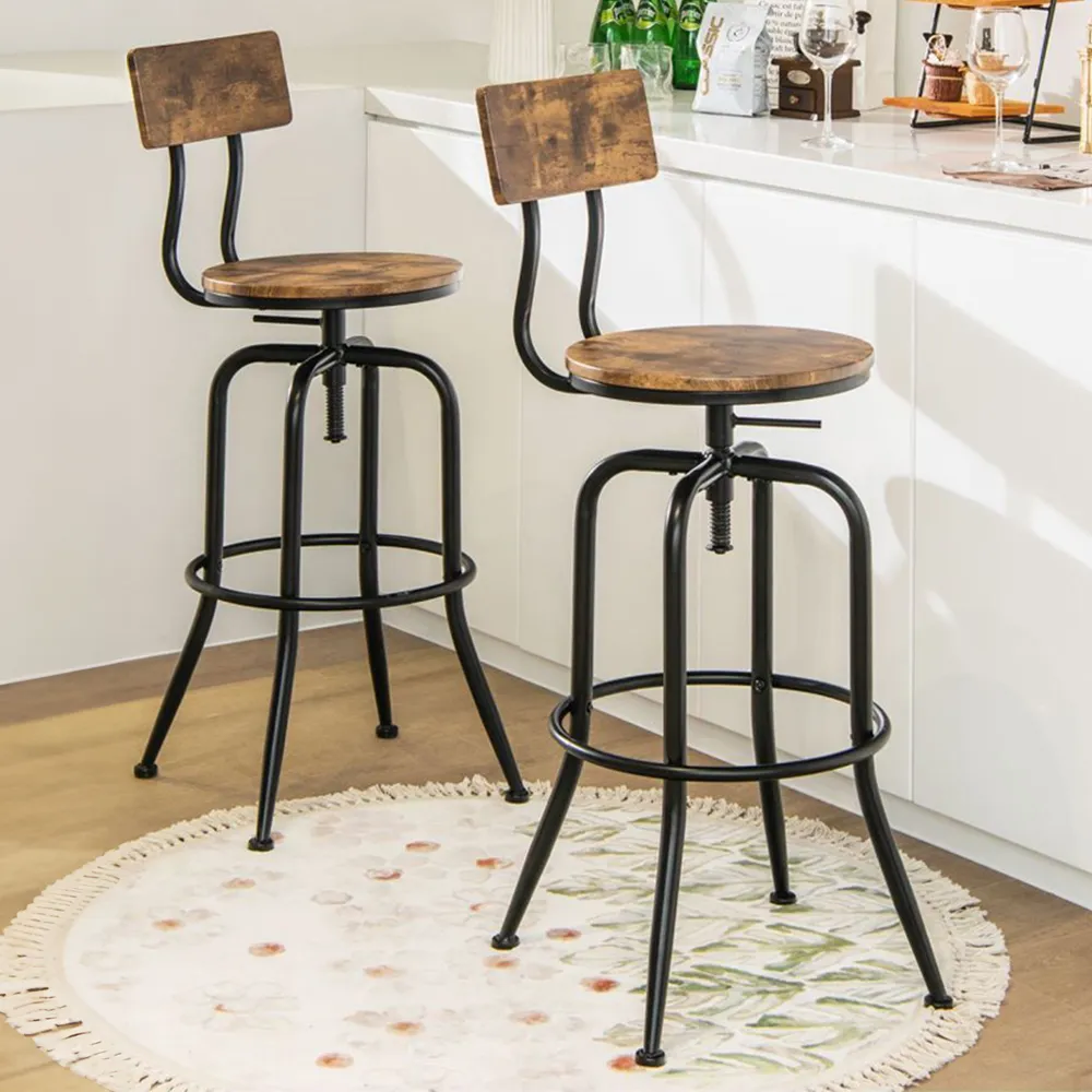 Set of 2 Adjustable Swivel Dining Chairs - Coffee, Metal image