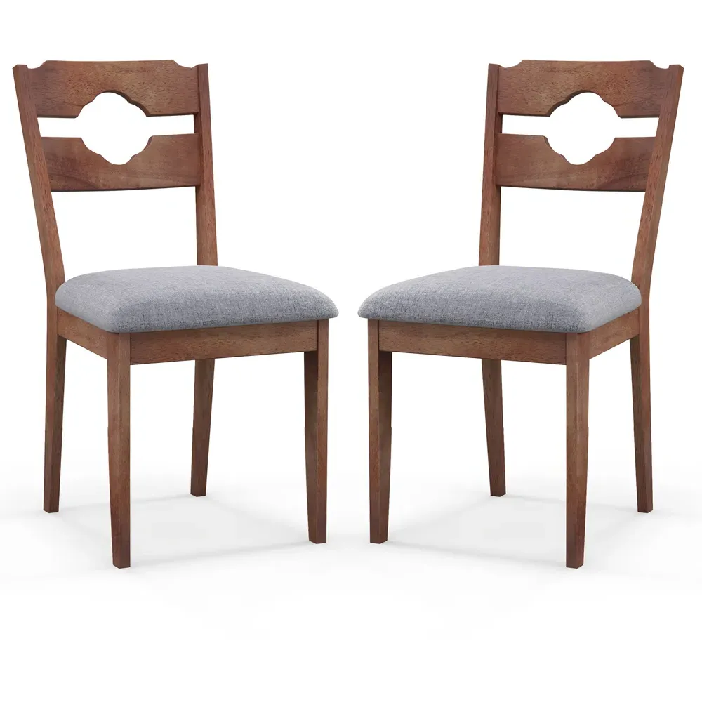 Set of 2 Dining Chairs - Brown, Fabric