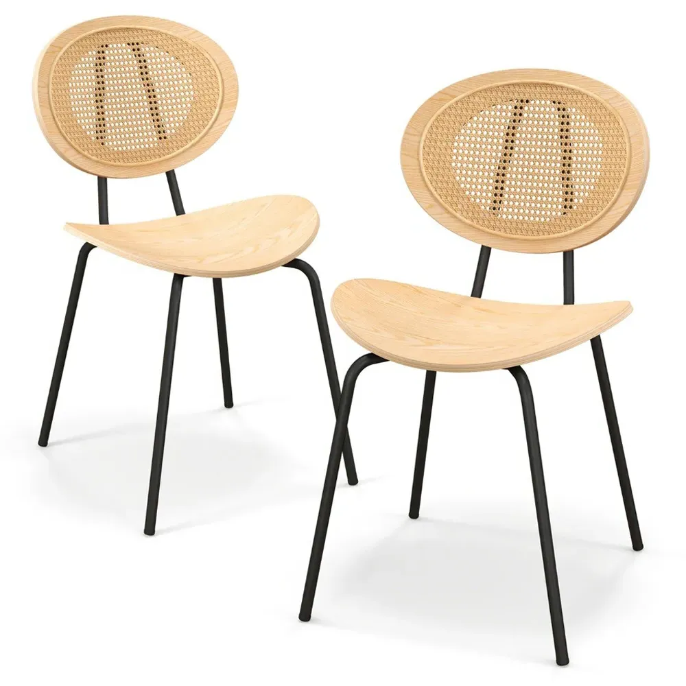 Set of 2 Dining Chairs - Cream, Rattan