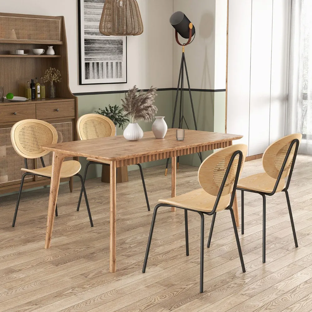 Set of 2 Dining Chairs - Cream, Rattan