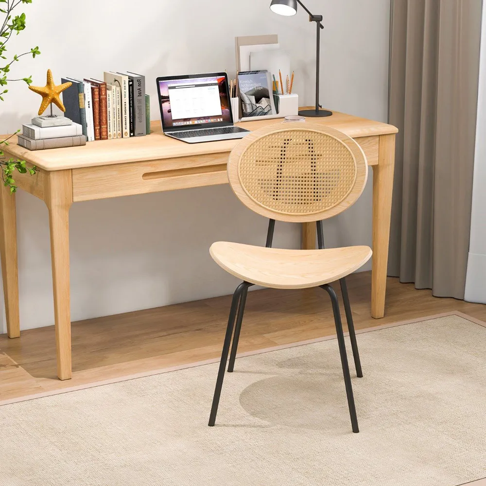 Set of 2 Dining Chairs - Cream, Rattan