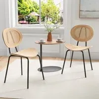 Set of 2 Dining Chairs - Cream, Rattan