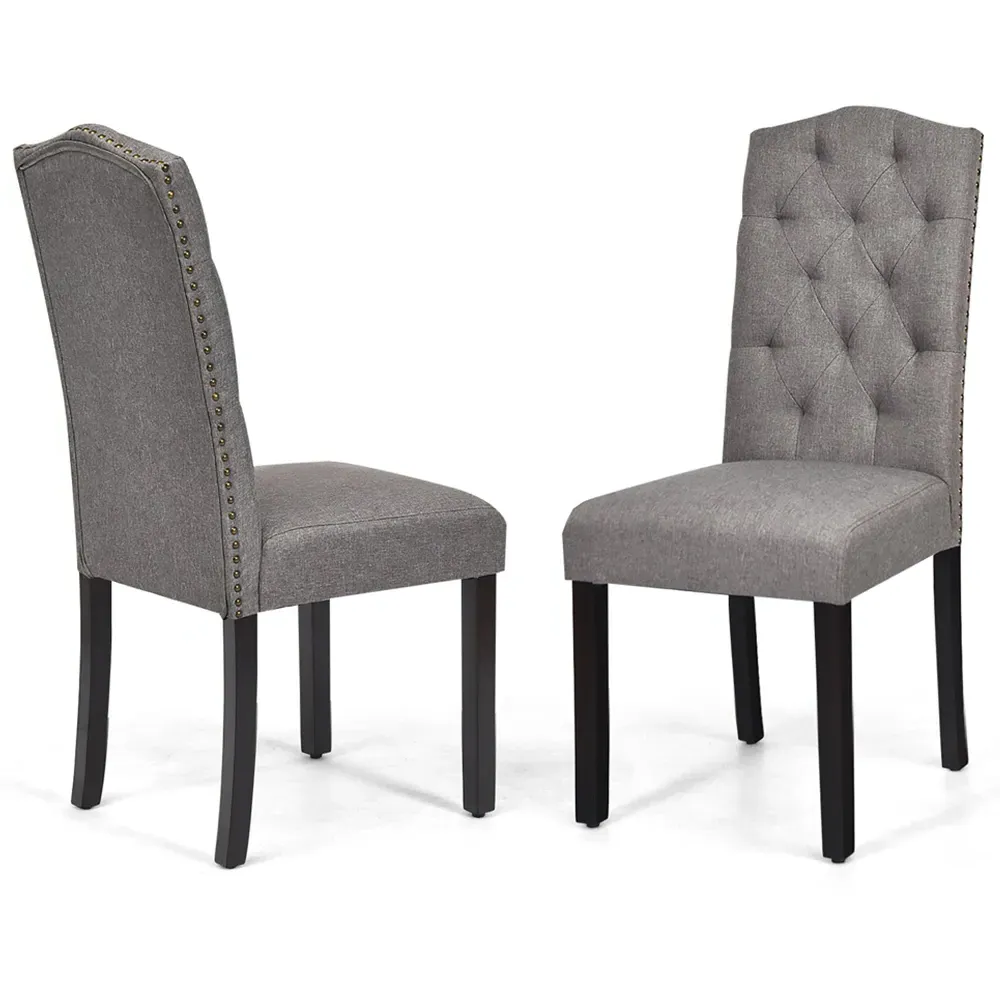 Set of 2 Dining Chairs - Grey, Fabric