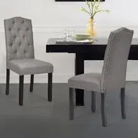 Set of 2 Dining Chairs - Grey, Fabric