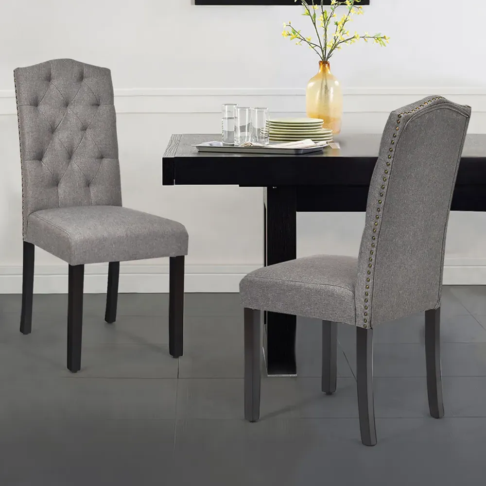Set of 2 Dining Chairs - Grey, Fabric