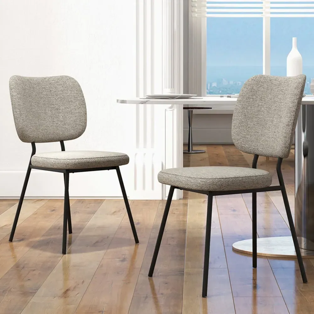 Set of 2 Dining Chairs - Grey, Linen