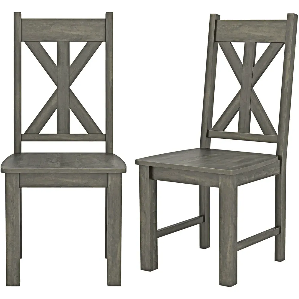 Set of 2 Dining Chairs - Grey, Rubberwood
