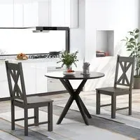 Set of 2 Dining Chairs - Grey, Rubberwood